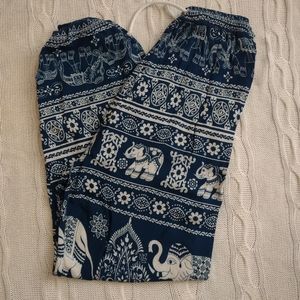 India Boutique Bohemian Joggers with Drawstring Waist and Elephant Print Sz. XS